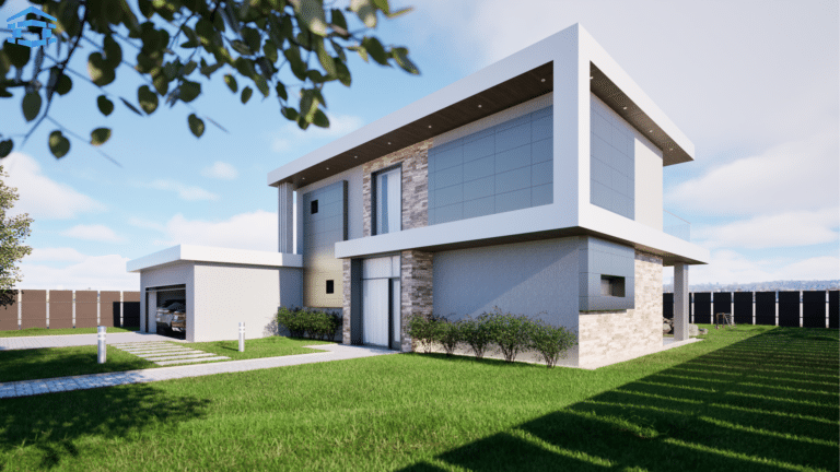 Villa Positano homlokzat — kétszintes családi ház terv | Eventum Homes